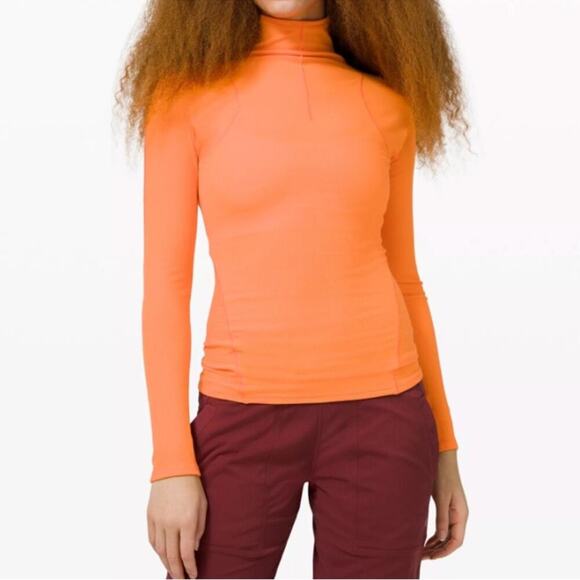 Lululemon Orange La Tight Fit Long Sleeve Mock Neck Pullover - Picture 1 of 9